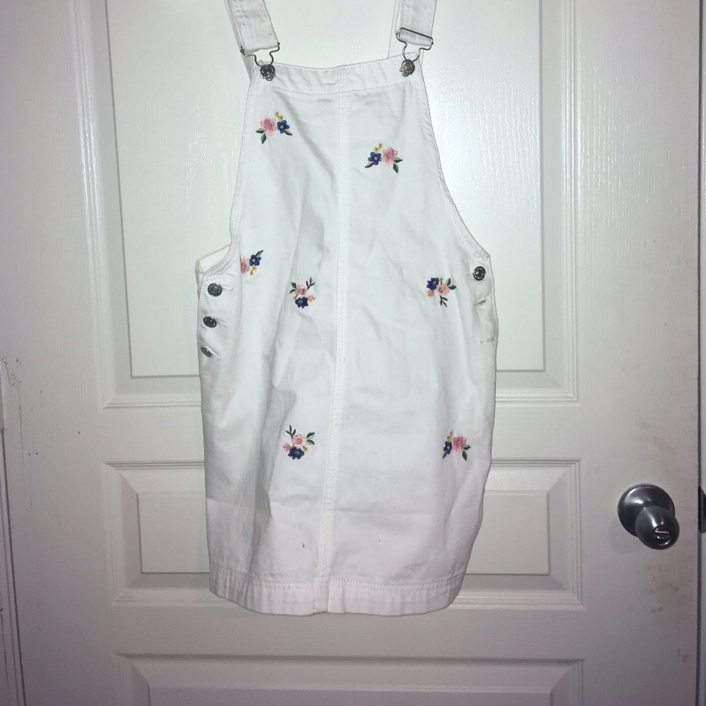Forever 21 90s White Denim Dress with Flowers